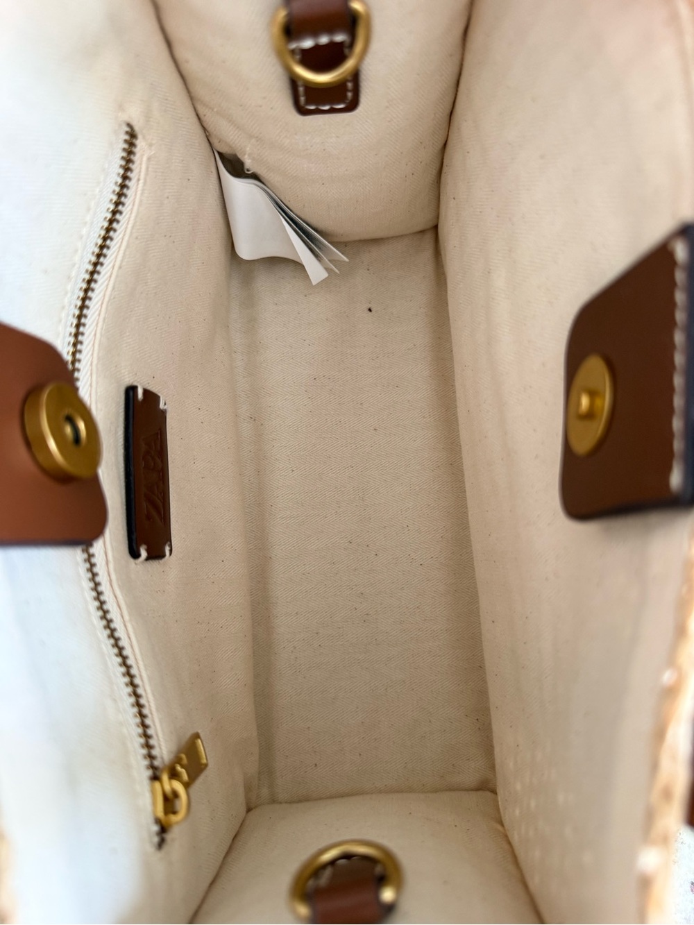 Zara Natural Straw Tote with Brown Leather Handles and Gold Hardware - Picture 4 of 6